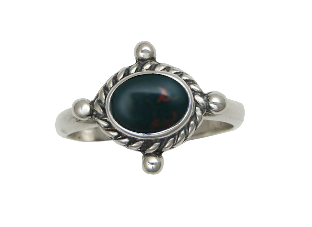Sterling Silver Gemstone Ring With Bloodstone Size 4